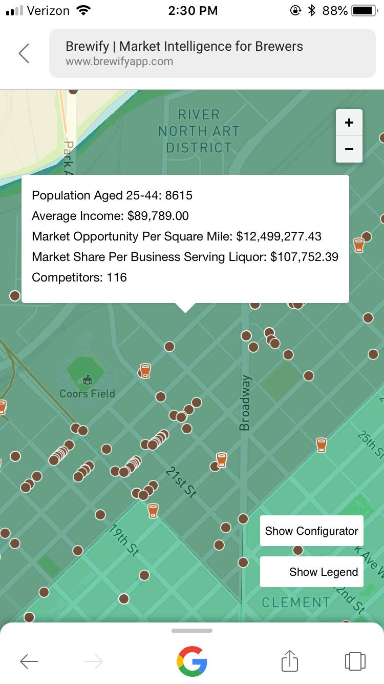 Screenshot of Market Opportunity Info in Neighborhood 1
