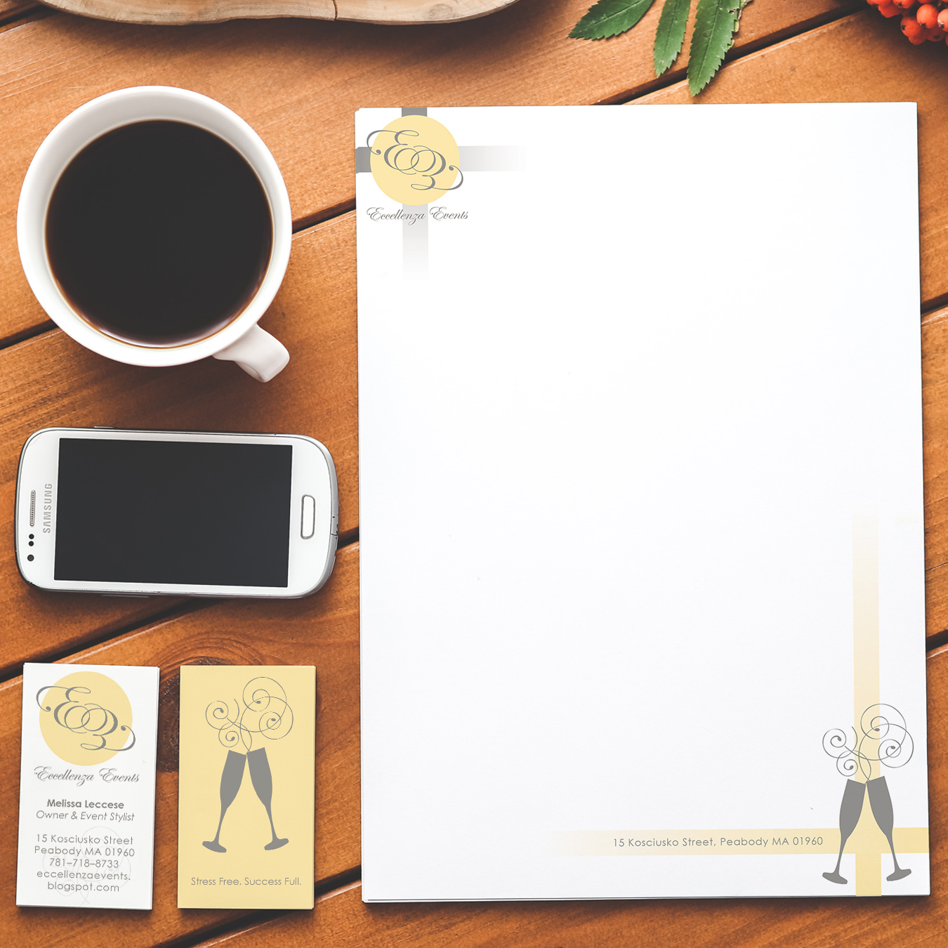 Eccelenza Events - letterhead and business card